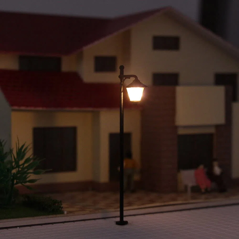Evemodel 10 Piezas modelismo ferroviario Escala N Farolas de Luces de Calle de Cabeza única Leds Nuevos Miniatura Blanco cálido