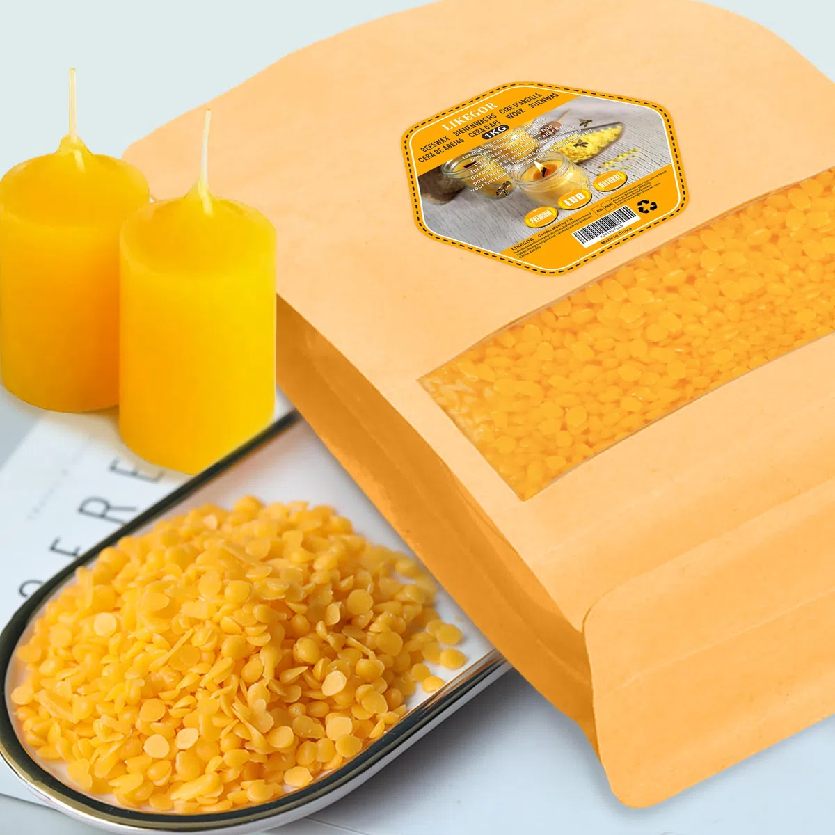 Cera de abeja, 1kg de cera de abeja natural, ideal para cosmética natural, toallitas de cera de abeja o cera para velas, envase de larga duración.