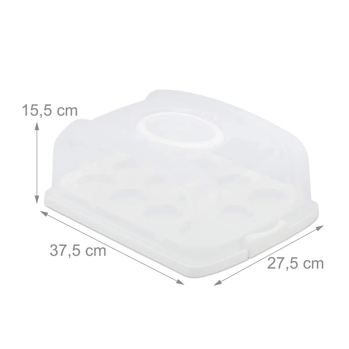 Relaxdays Porta Tartas Rectangular, Soporte Pasteles y Muffins, Tapa con Asa, PP, 15,5 x 37,5 x 27,5 cm, Blanco