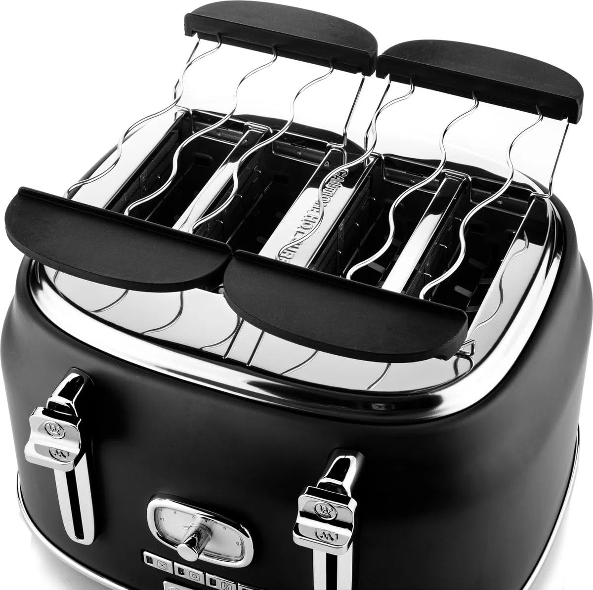 Tostadora Westinghouse Retro - 4 ranuras - Ranuras extra anchas - Rejilla para mantener el calor - 1750 W - Negro