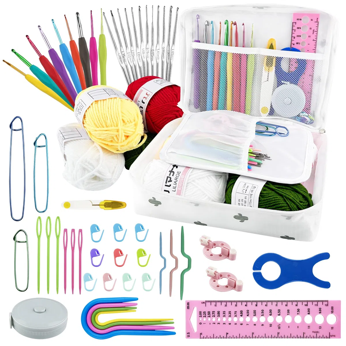 Comzantor Kit de ganchillo de 58 piezas Completo, Kit de punto de ganchillo, bolsa de ganchillo para niños y principiantes