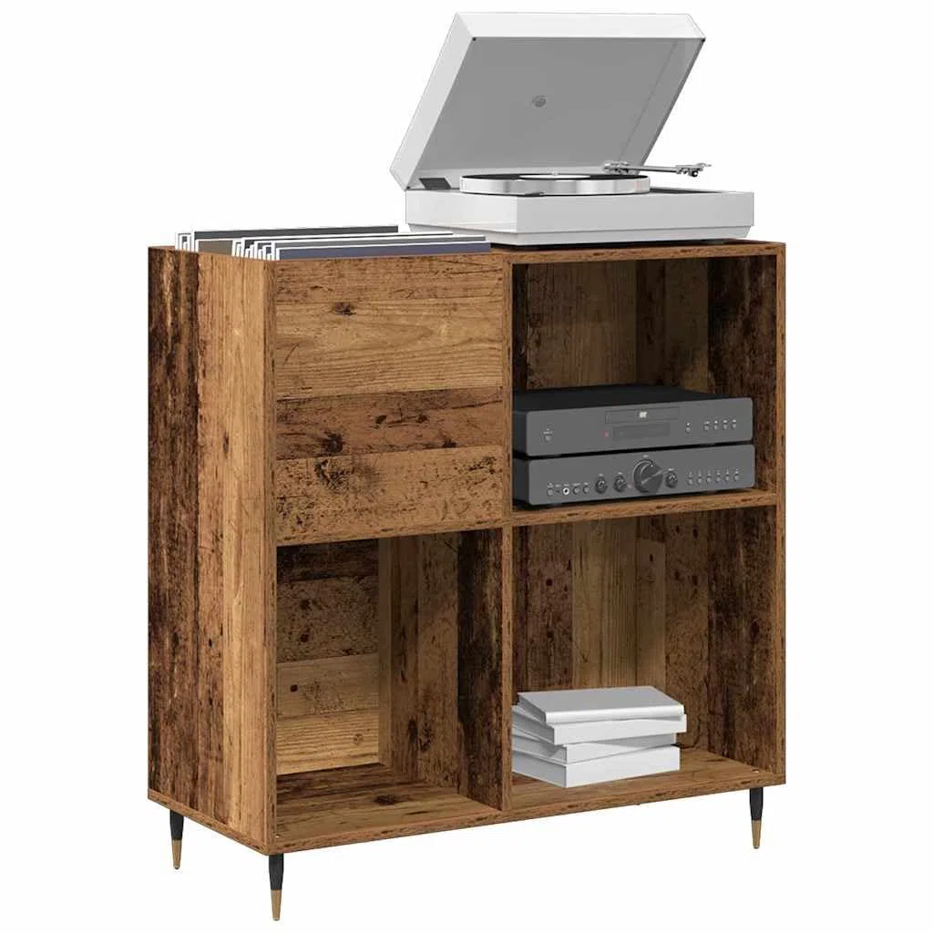 Armario para discos de vinilo de madera vieja, 85 x 38 x 89 cm, con 4 estantes, almacenamiento de medios industriales para salón y oficina, ahorro de espacio, almacenamiento de CD y DVD