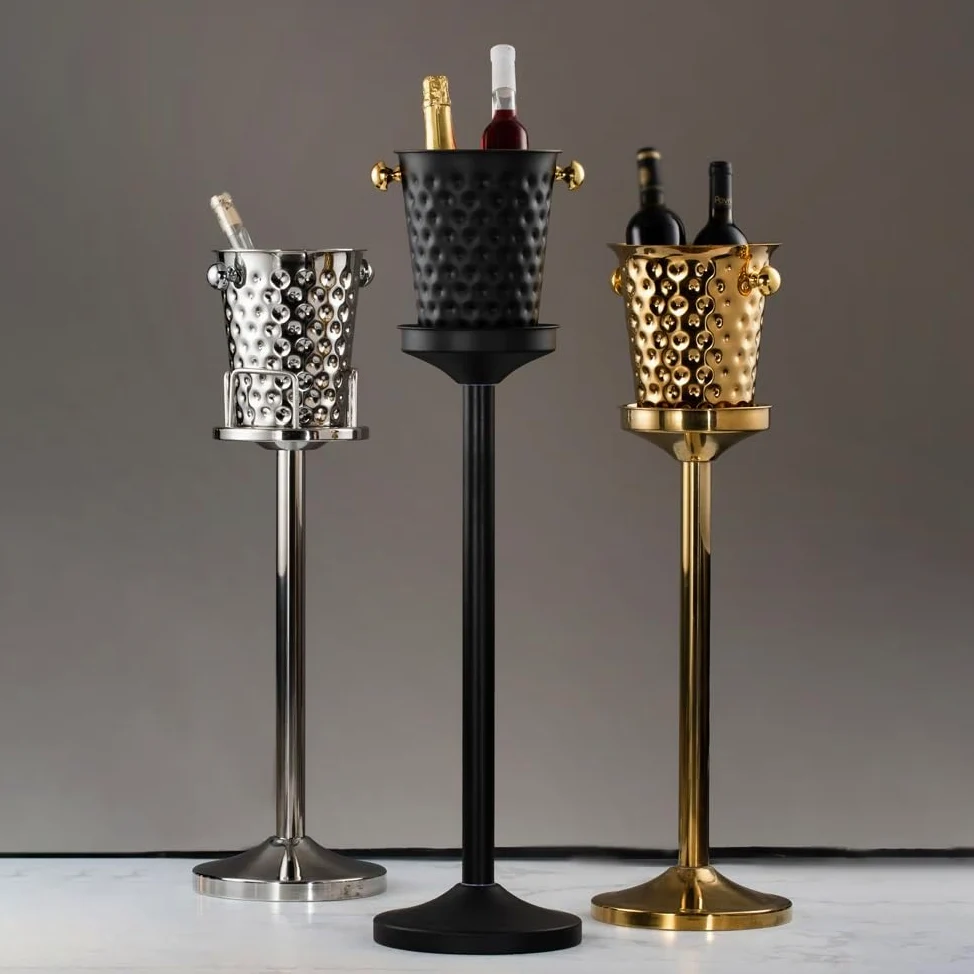 Cubitera for champán con soporte, cubeta for hielo grande for champán, cubeta for hielo con asas, cubeta for hielo de acero inoxidable, perfecta for botellas de vino, champán o cerveza ( Grey : Silver
