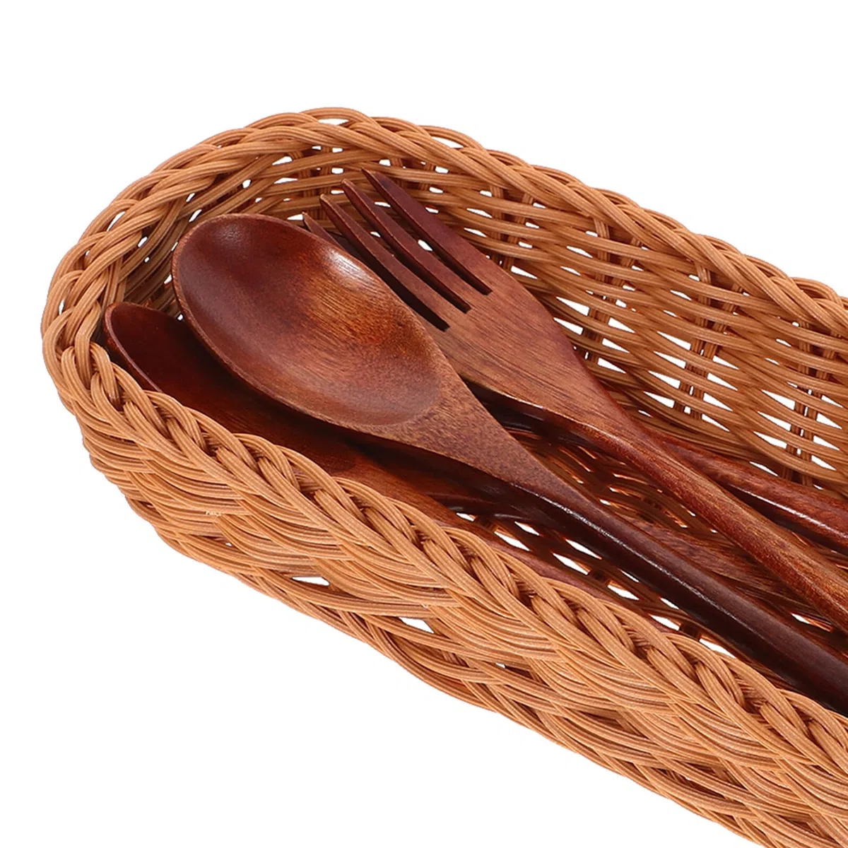Mobestech Cesta de Ratán Sintético para Guardar Palillos y Cuchillos Organizador de Vajilla para Cocina Cesta para Cubiertos de Plástico para Almacenar Utensilios de Cocina