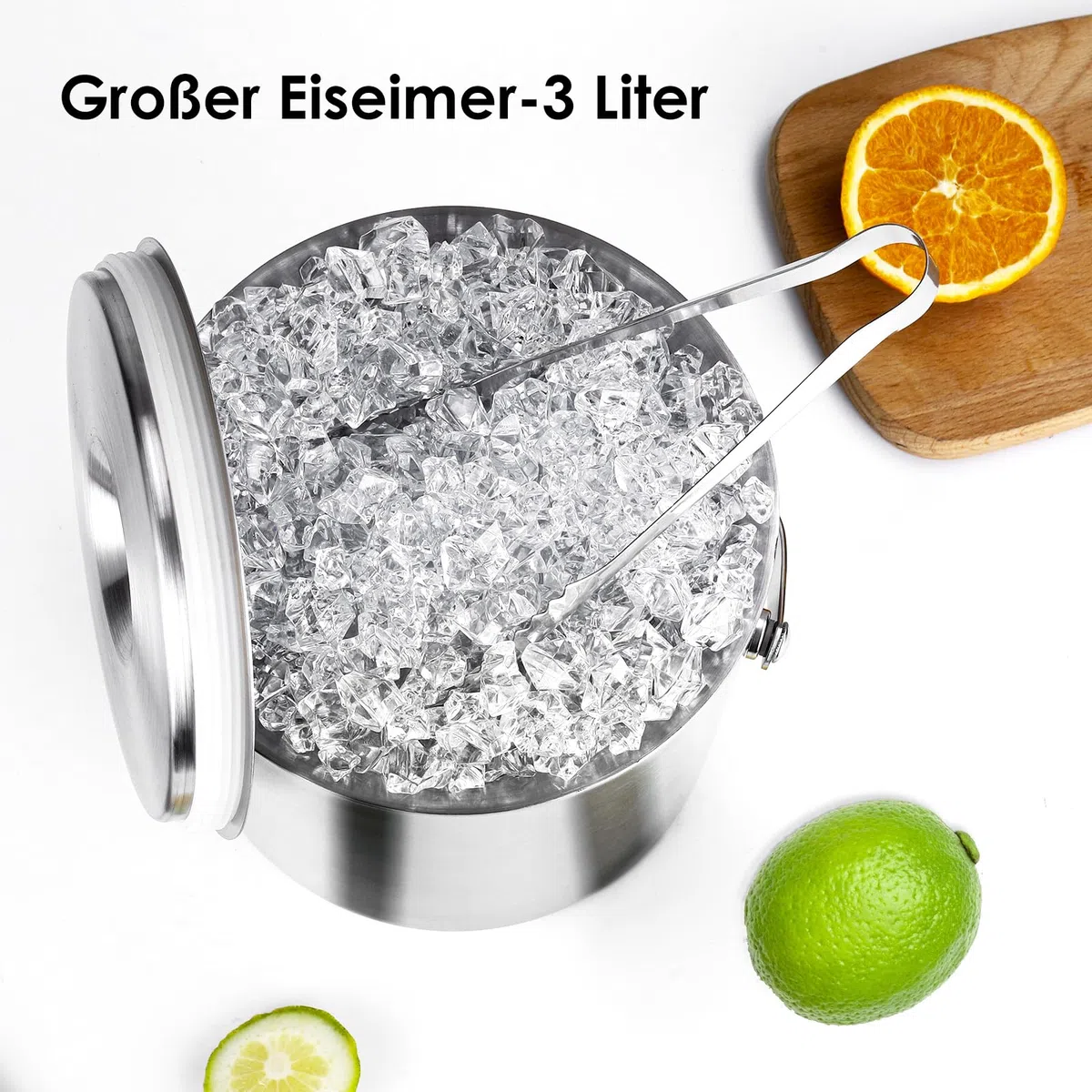 Cubiteras Acero Inoxidable de 3L,pinzas y colador, mantiene el hielo congelado para cócteles y fiestas