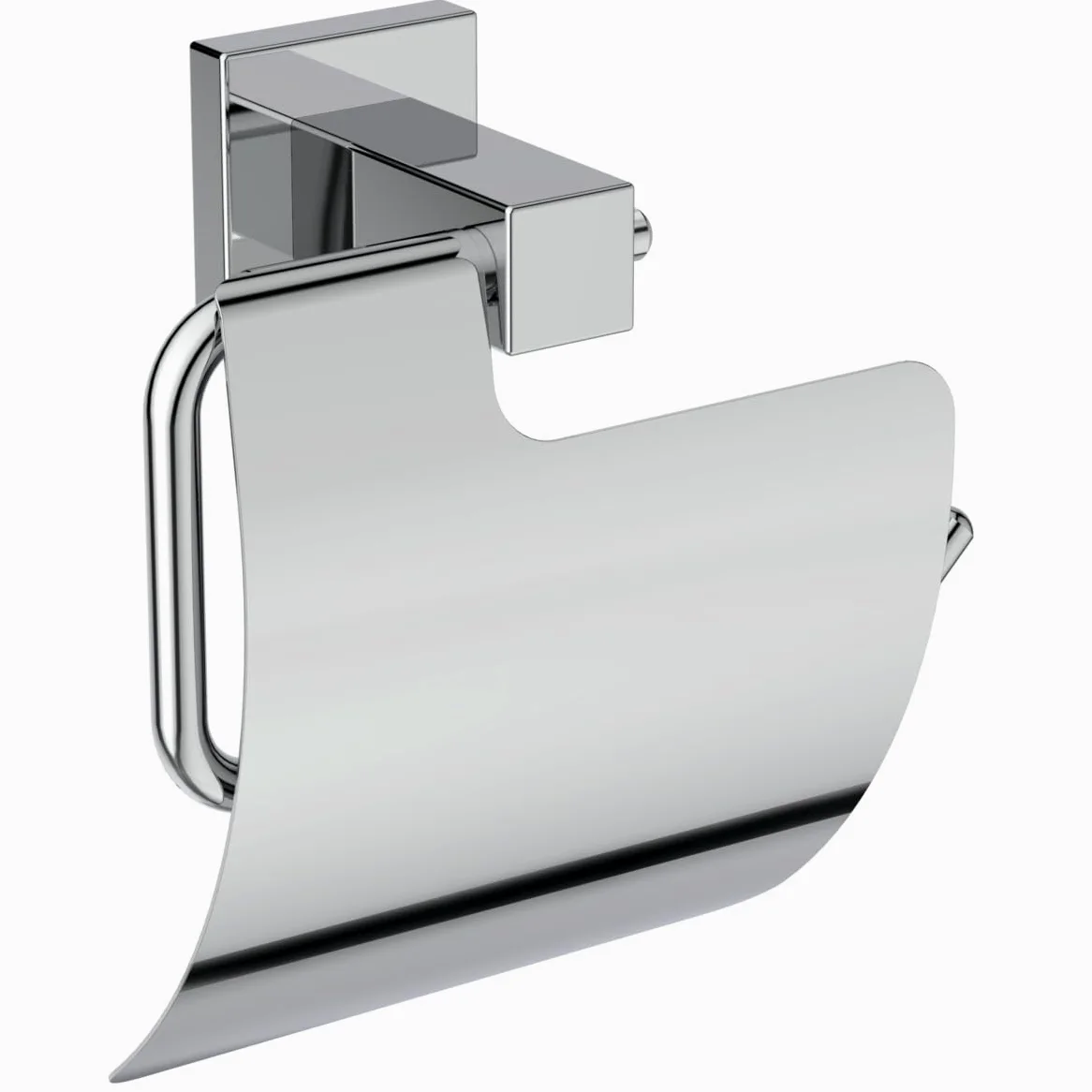 Ideal Standard – IOM Square Set de Accesorios, Compuesto por Portarrollos de Papel y Juego de cepillos, Cristal extraíble, Fijación Oculta y fácil Montaje, Soporte de Metal, Cromo
