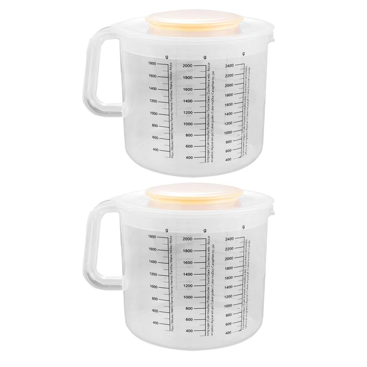 Operitacx Juego de 2 Vasos Medidores de Plástico de 2.5l con Tapa y Asa, Jarra Graduada Grande para Hornear y Mezclar, Diseño de Gran Capacidad Anti Salpicaduras para Repostería