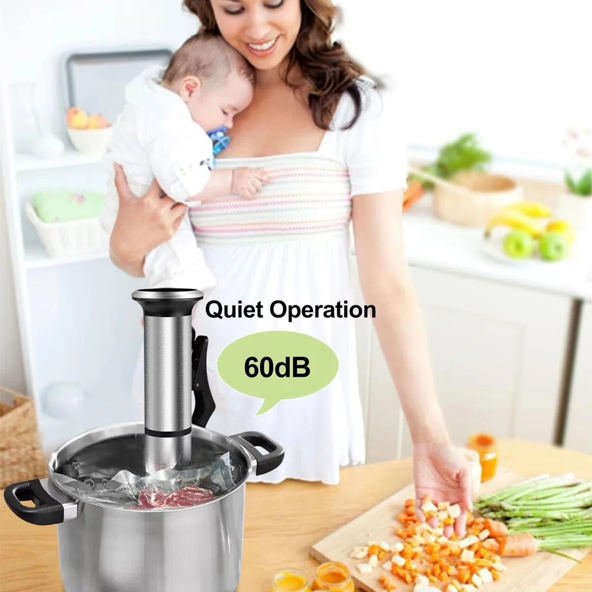 Cocina Sous Vide, Máquinas Sous Vide 1200W, Cocina Suvee Circuladora de Inmersión con Control Preciso de Temperatura y Tiempo, Abrazadera Ajustable, Pantalla Digital, IPX7 Resistente al Agua