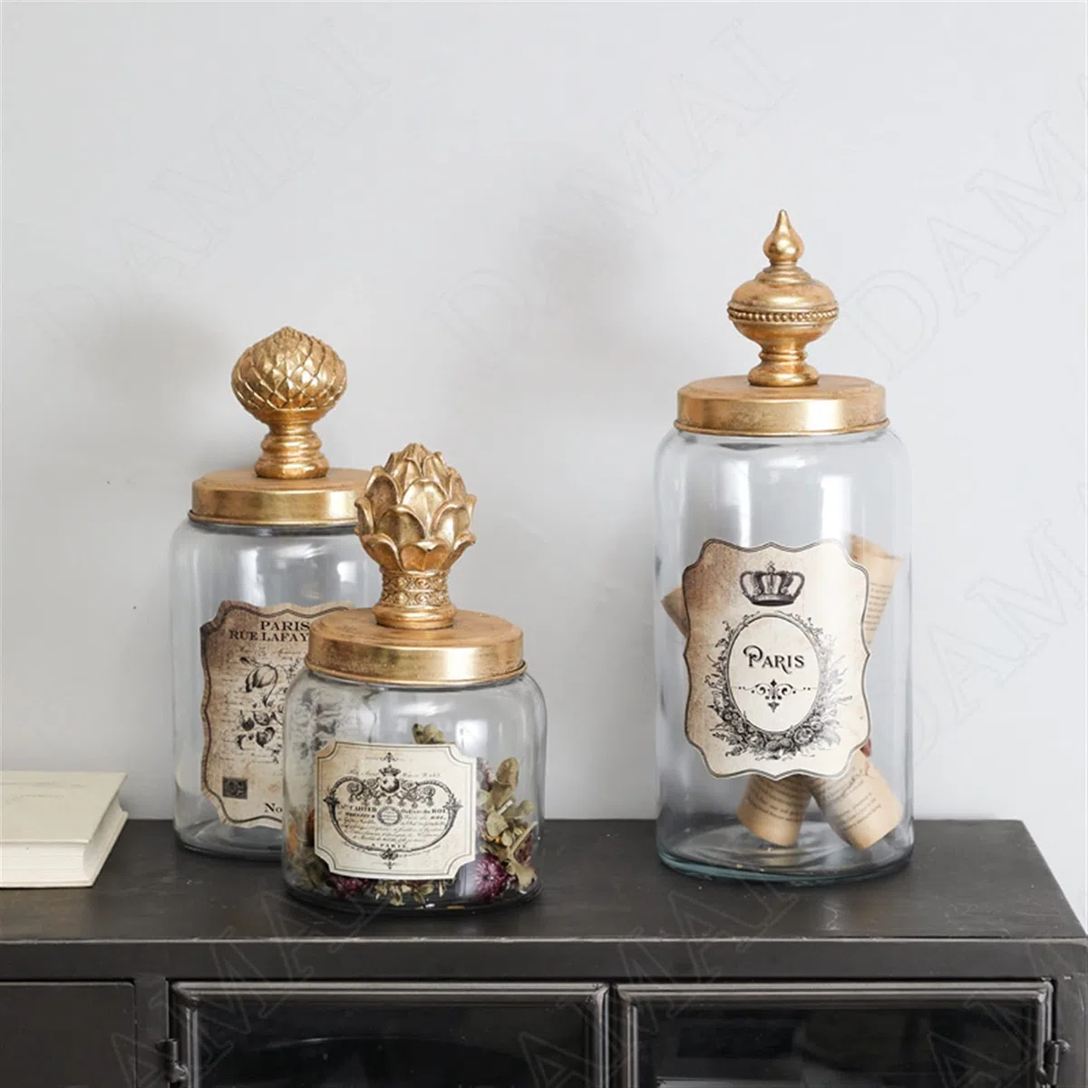 Botes para Alimentos Frascos de vidrio americano con sello de tapa Dispensador de cereales retro decorativo caramelo bocadillos Tanque de almacenamiento Decoración del hogar adornos de decoración Bote