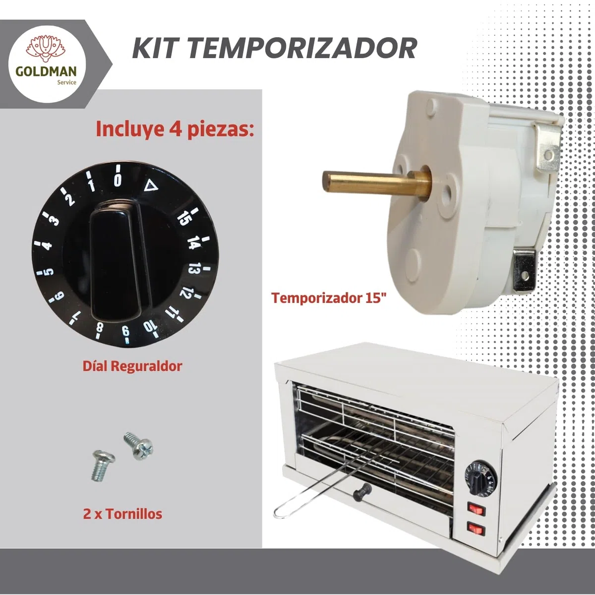 GOLDMAN SERVICE | Temporizador Interruptor Bipolar Mecánico para Tostadoras de Pan y Electrodomésticos de Hostelería y Hogar. Controlador Tiempo: 15 Minutos