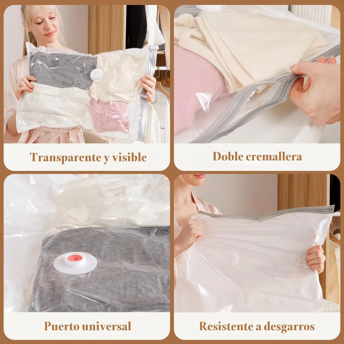 Vacbird Bolsas de Vacío Ropa con Bomba de Vacío Eléctrica Inalámbrica, 12 Bolsas al Vacío para Ropa (4 pequeñas, 4 medianas, 4 grandes), para Guardar Ropa, Ropa de Cama
