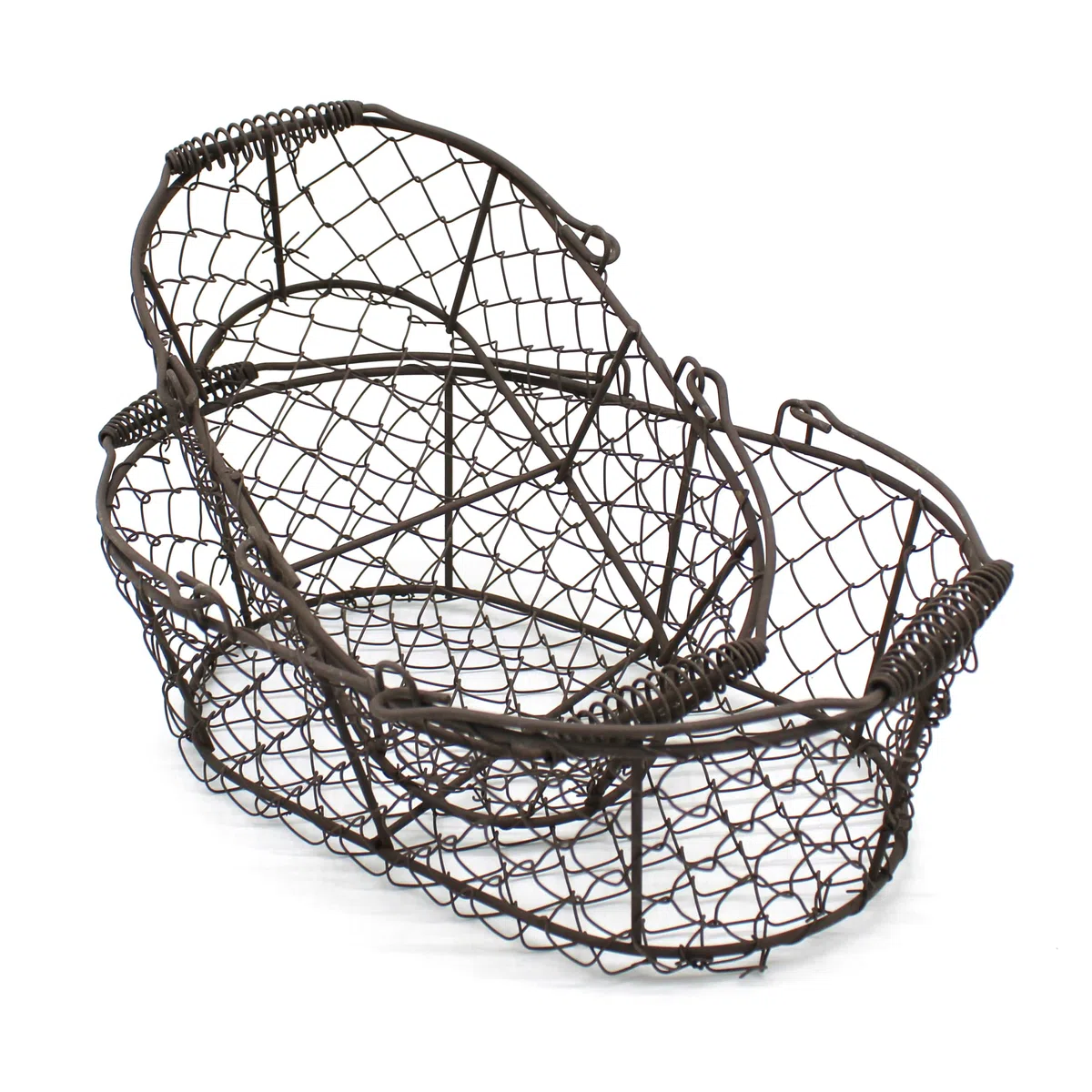 CVHOMEDECO. Cesta ovalada de alambre para huevos Cesta de alambre para frutas con asa Primitives Cesta de almacenaje estilo vintage. Oxidado, Juego de 2