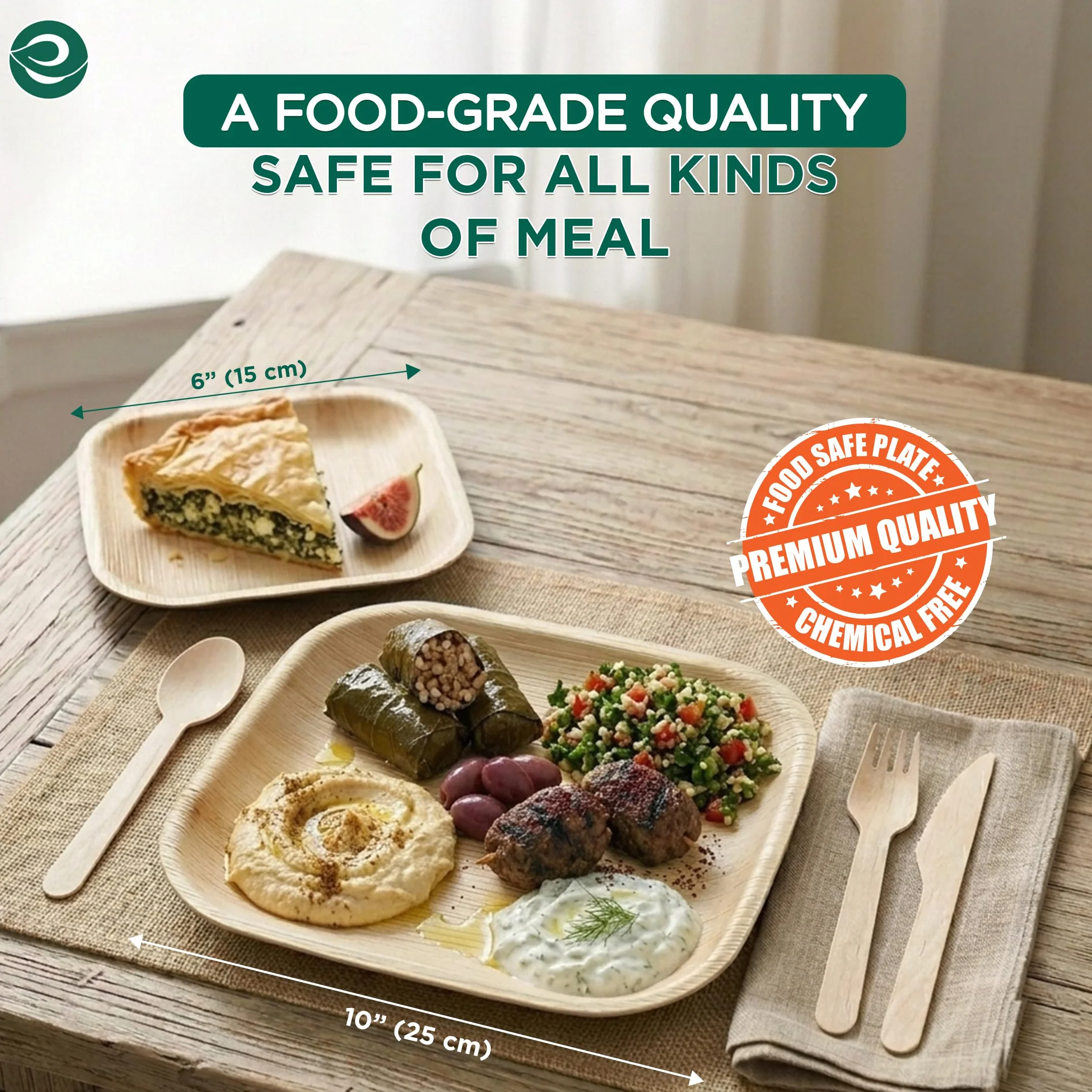 ECO SOUL Disposable Plates | Premium, natural, apto para alimentos, resistente, compostable, ecológico, biodegradable, fiestas, bodas, barbacoas