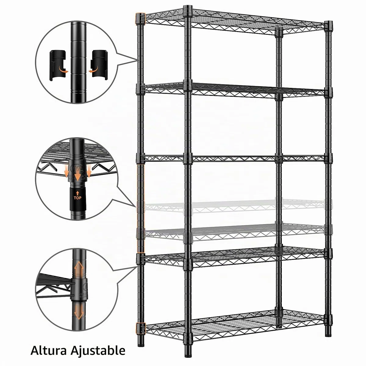M MZG Estantería Metálica de Carga Pesada de 5 Niveles, hasta 567,5 kg, Baldas Ajustables, para Garaje, Taller y Almacén,Estudio,Negro, 35 x 60 x 158,7 cm