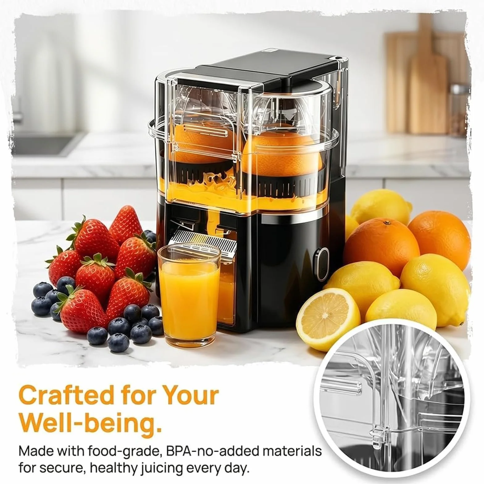 Exprimidor De Cítricos Automático De Doble Cabezal, Exprimidor Cítricos | Juice Maker con motor de 18000 Rpm, extractor de jugo inalámbrico de 2 velocidades para naranjas, limones y limas(Black)
