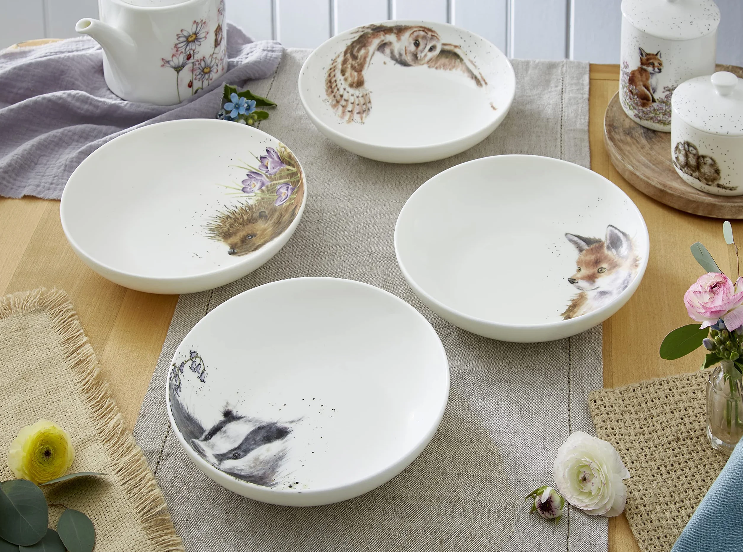 Wrendale Designs Royal Worcester - Juego de 4 cuencos de cerámica para pasta (22 cm)