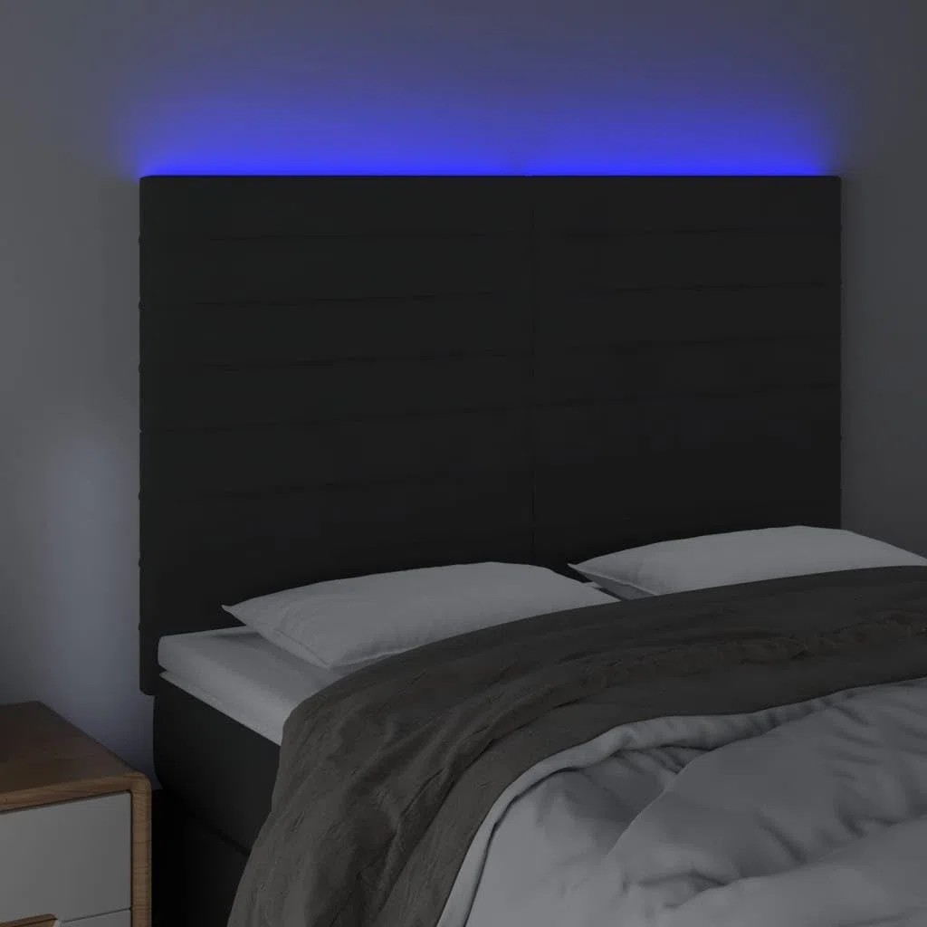 Cabecero LED Cama 144 x 118/128 cm Negro Terciopelo Altura Ajustable RGB Iluminación Moderno Cojín de Pared Estilo para Jóvenes y Adultos Dormitorios