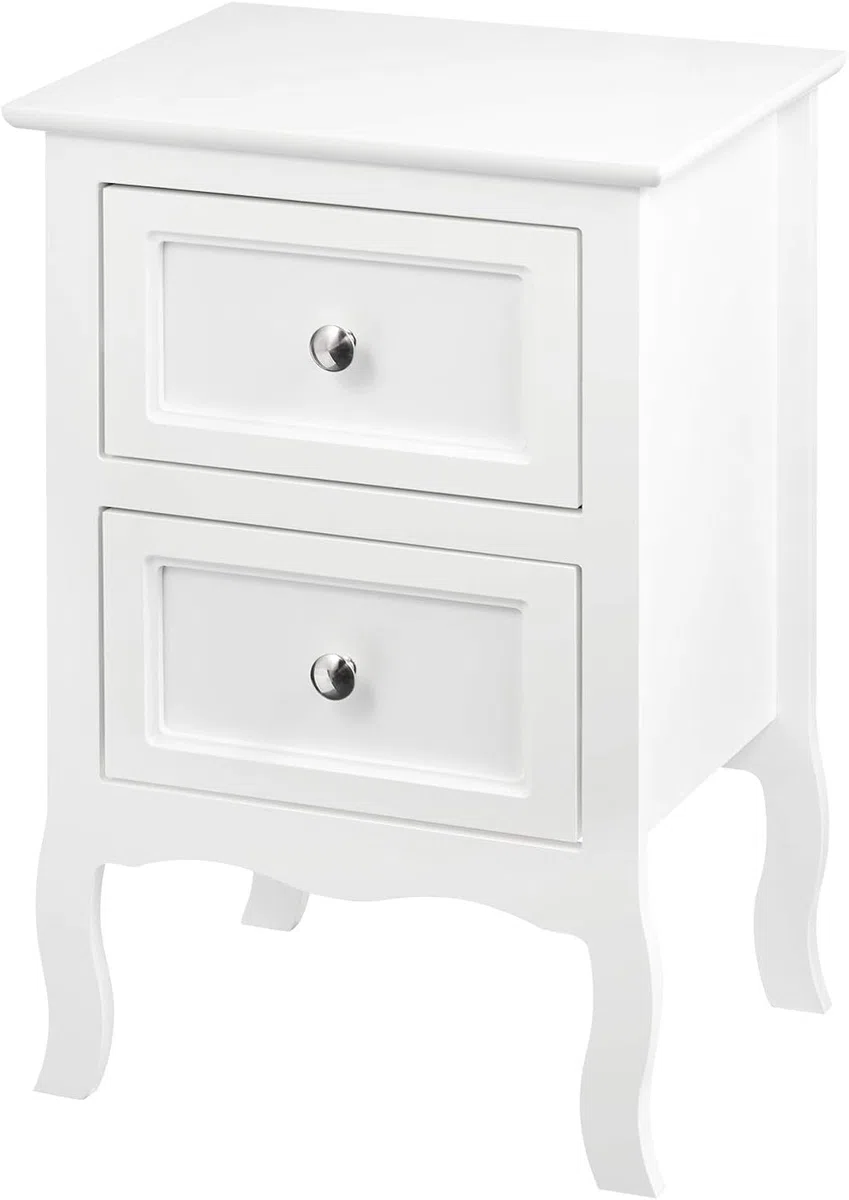 WOLTU Mesitas de Noche Mesilla Auxiliar Sofá Mueble con Espacio de Almacenamiento Mesa para Cama Café Dormitorio con 2 Cajones 40x30x60cm Blanco MDF TS119ws