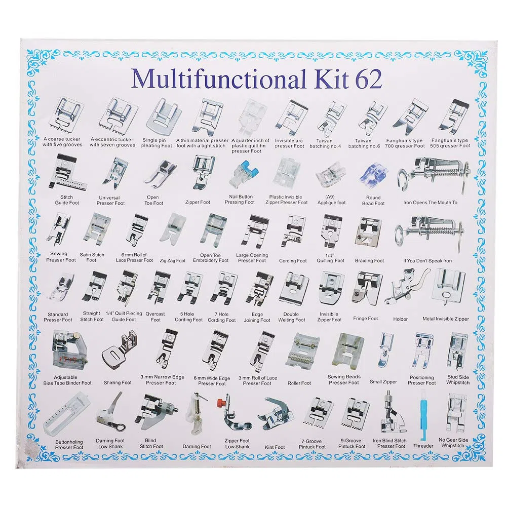 Juego de Prensatelas para Máquina de Coser, 62 Uds, Prensatelas Profesional para Recolección de Prensatelas, Accesorio para Máquinas de Coser Domésticas