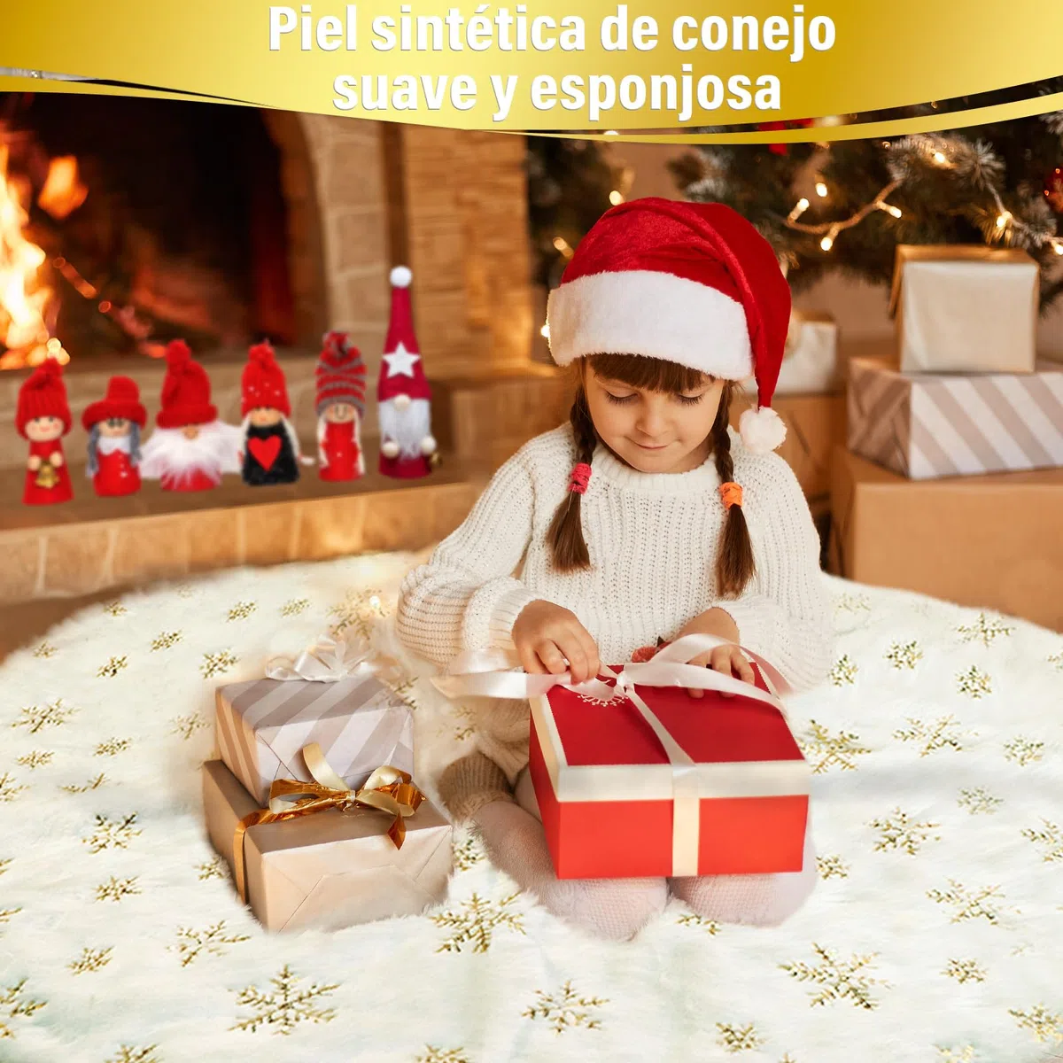Falda de Árbol de Navidad 122cm, Tapete y Cubre Pie de Felpa Con Copo de Nieve para Decoración Navideña
