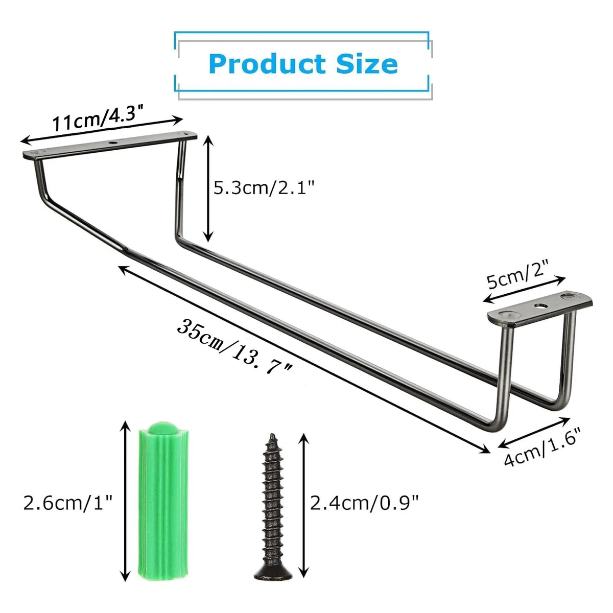 Soporte para Copas de Vino Colgante, 4 Piezas, 35x11 cm, Cuelga Copas de Vino, Colgador Copas Vino, Soporte para Copas Bar con Tornillos, para Bar y Cocina