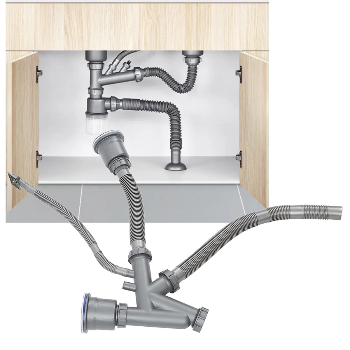 Desagües Dobles para Fregadero de Cocina, Desagüe de 110 Mm/4, 3 Pulgadas, Desagüe de Doble Lavabo de 50 Mm/2 Pulgadas, Flexible y Extensible, Drenaje Rápido, No Es Fácil de Obstruir para Desagüe