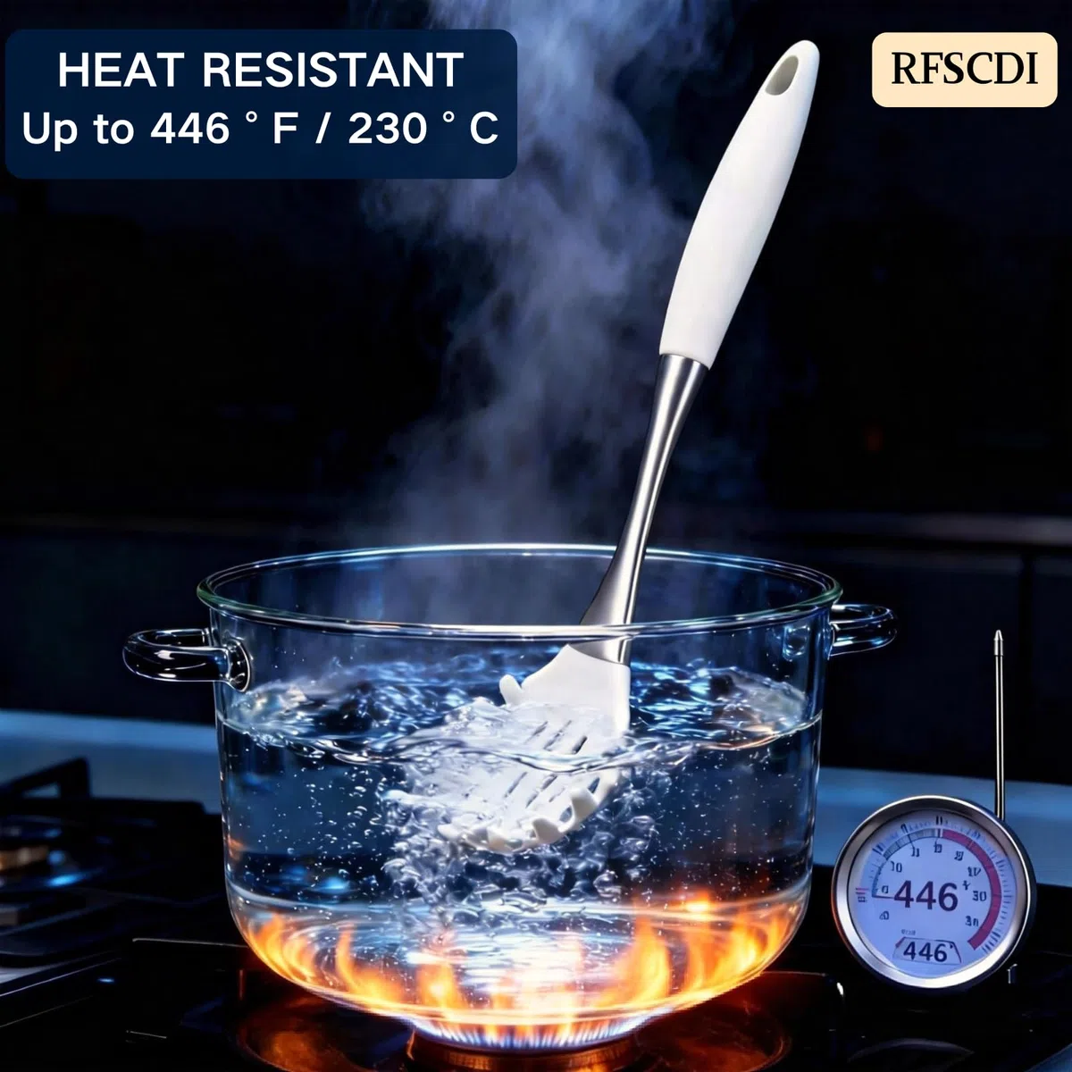 Set de utensilios de cocina de silicona con mango de acero inoxidable, utensilios de cocina de silicona con mango de acero inoxidable, apto para lavavajillas, resistente al calor, juego de utensilios