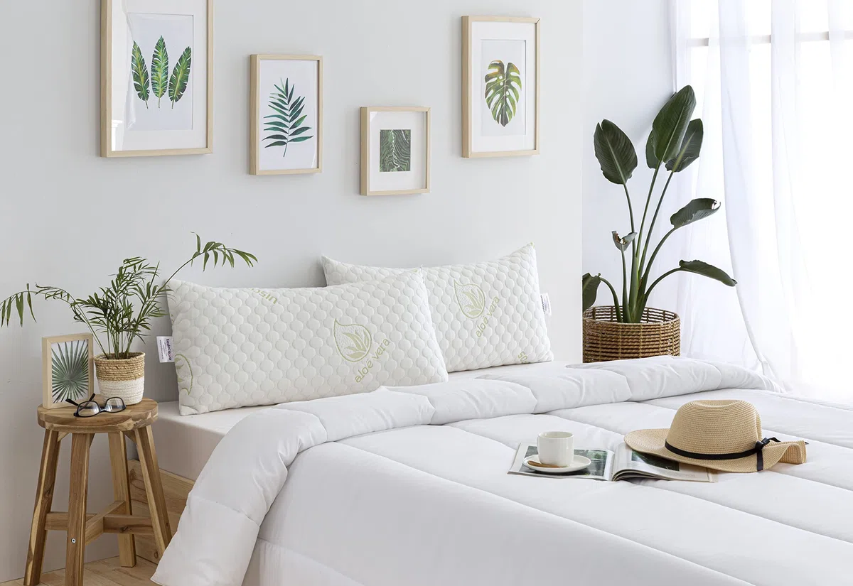 Todocama - Almohada viscoelástica Aloe Vera con Copos 100% viscoelásticos. Tejido Strech Aloe Vera. Termoregulable. Firmeza Media - Alta. Fabricado en España. (Pack 2 x 70 cm)