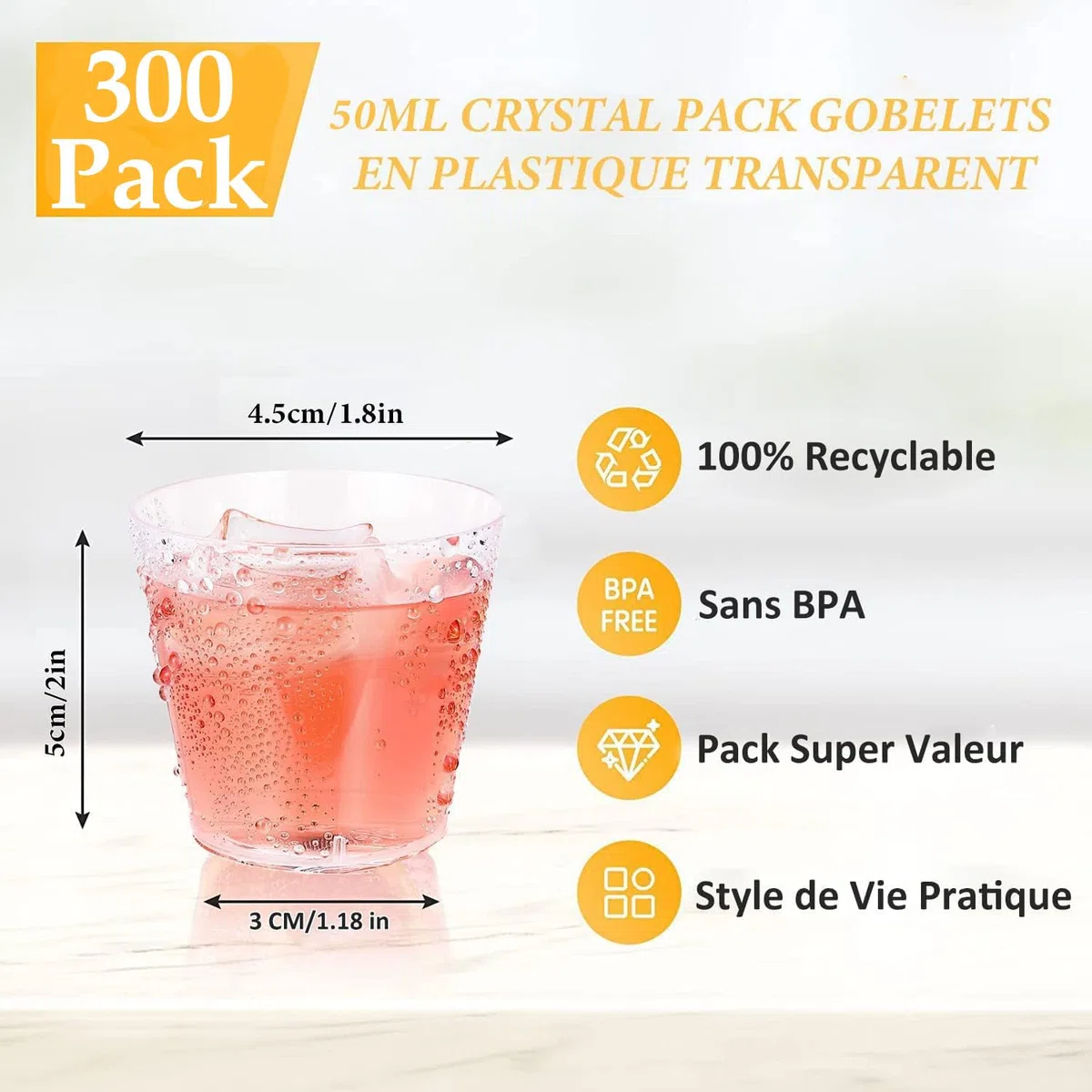 SENENQU 300 Piezas Vasos Plástico Duro Transparentes 50 ml, Vasos de Plástico para Chupito, Degustación, Cócteles, Postres, Fiestas, Bodas y Catering Familiar