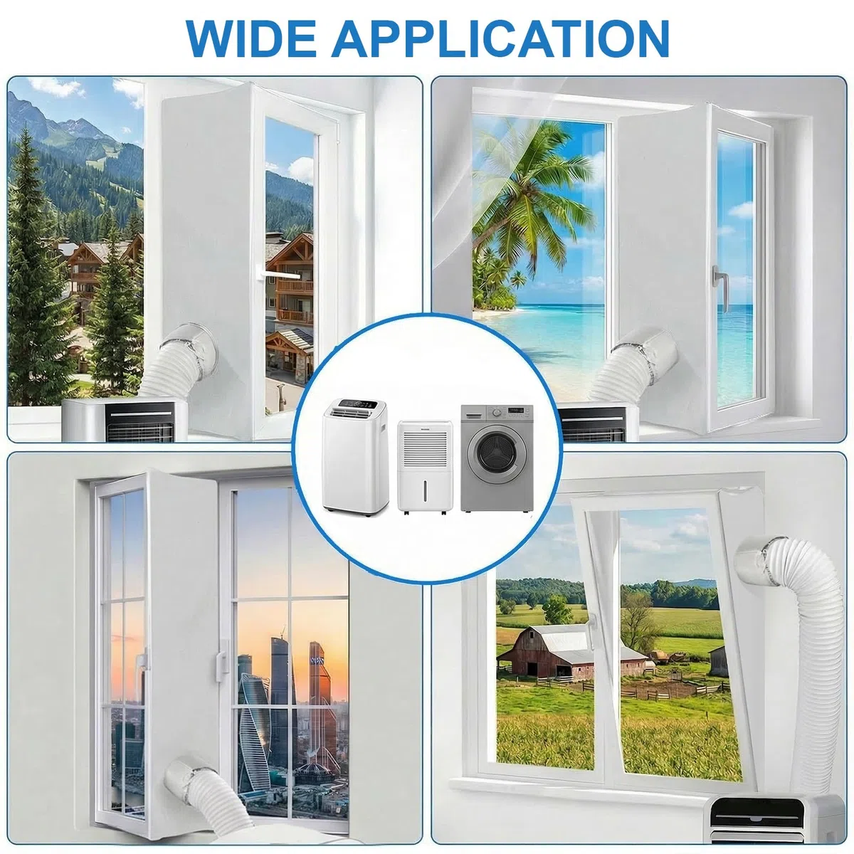 Junta de Ventana Portátil para Aires Acondicionados, 400cm Sello de Ventana Universal con Dos Cuerdas Fijas, Kit de Sellado para Aire Acondicionado Parada de Aire Caliente, Fácil Instalación