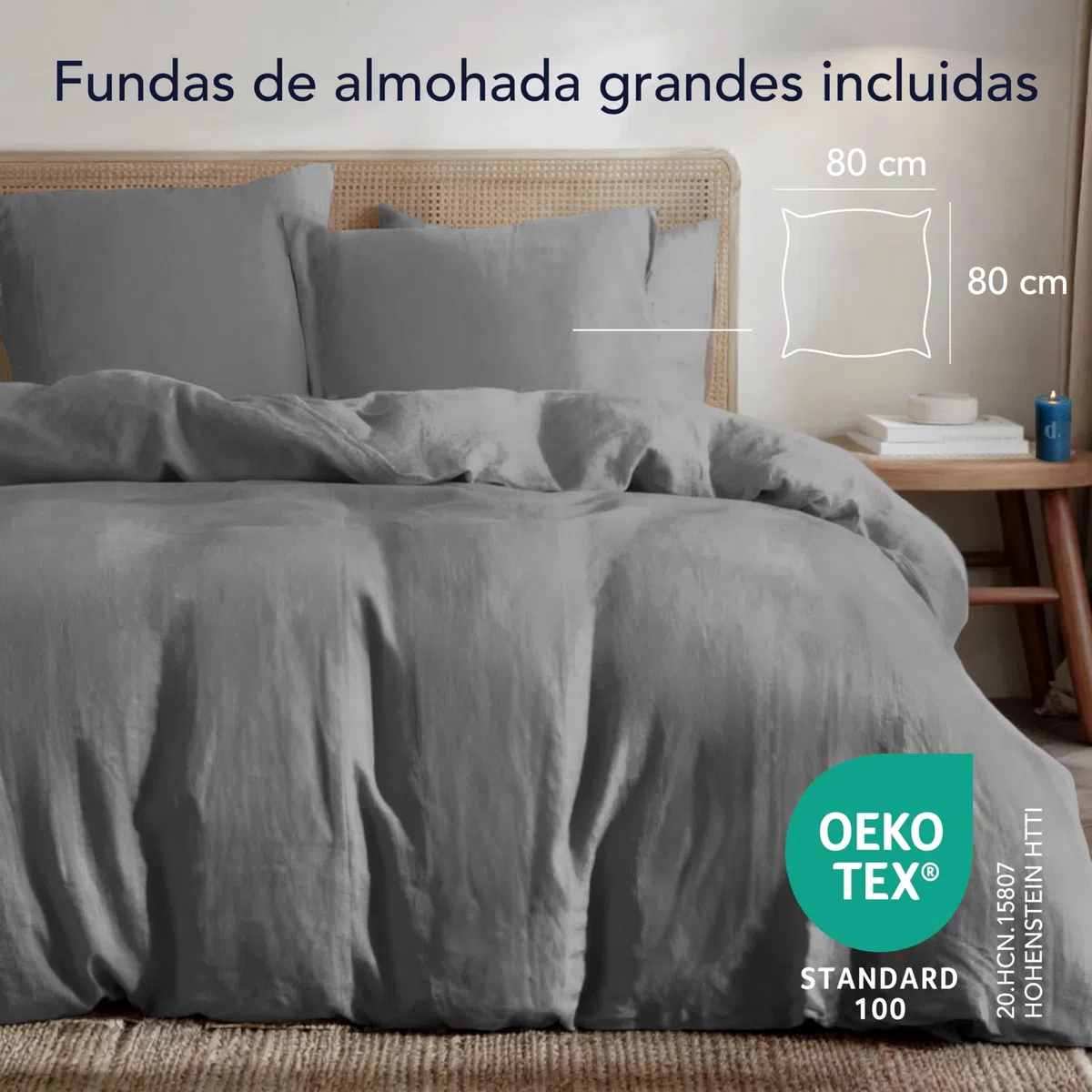 Dreamzie Funda Nordica Cama 180 de Algodon Percal – Antracita – Ropa de Cama 200x200, 1 Funda Nórdica + 2 Fundas de Almohada 80x80 – 3 Piezas