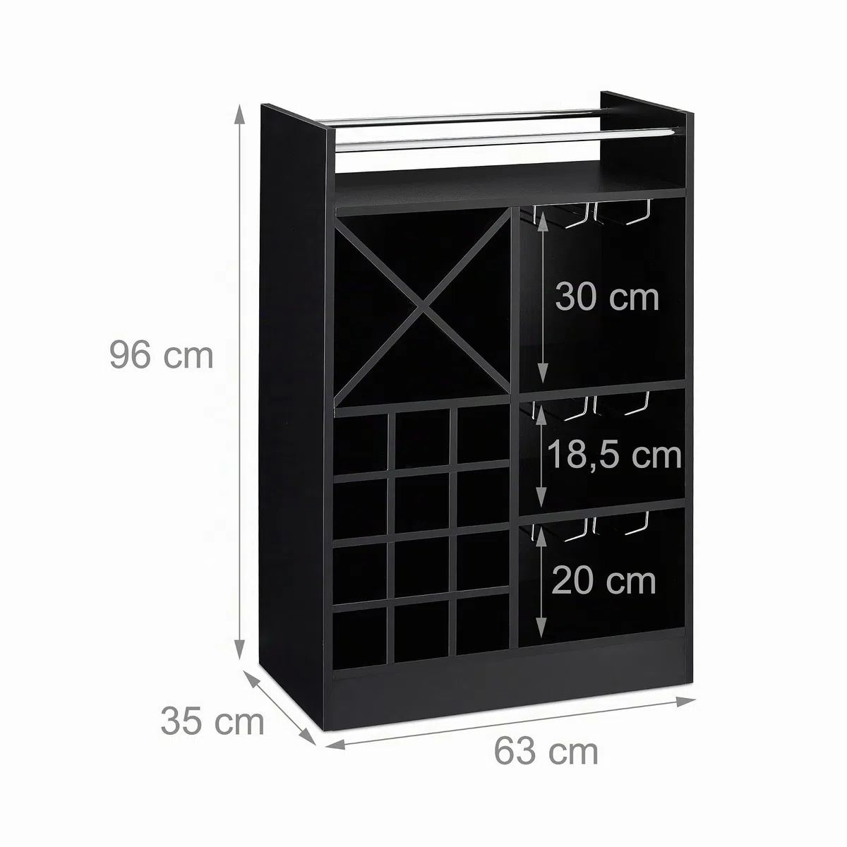 Relaxdays Botellero Grande para 22 Botellas Vino, Mueble Bar, De Pie, Tablero Aglomerado, 1 Ud., 96x63x35 cm, Negro