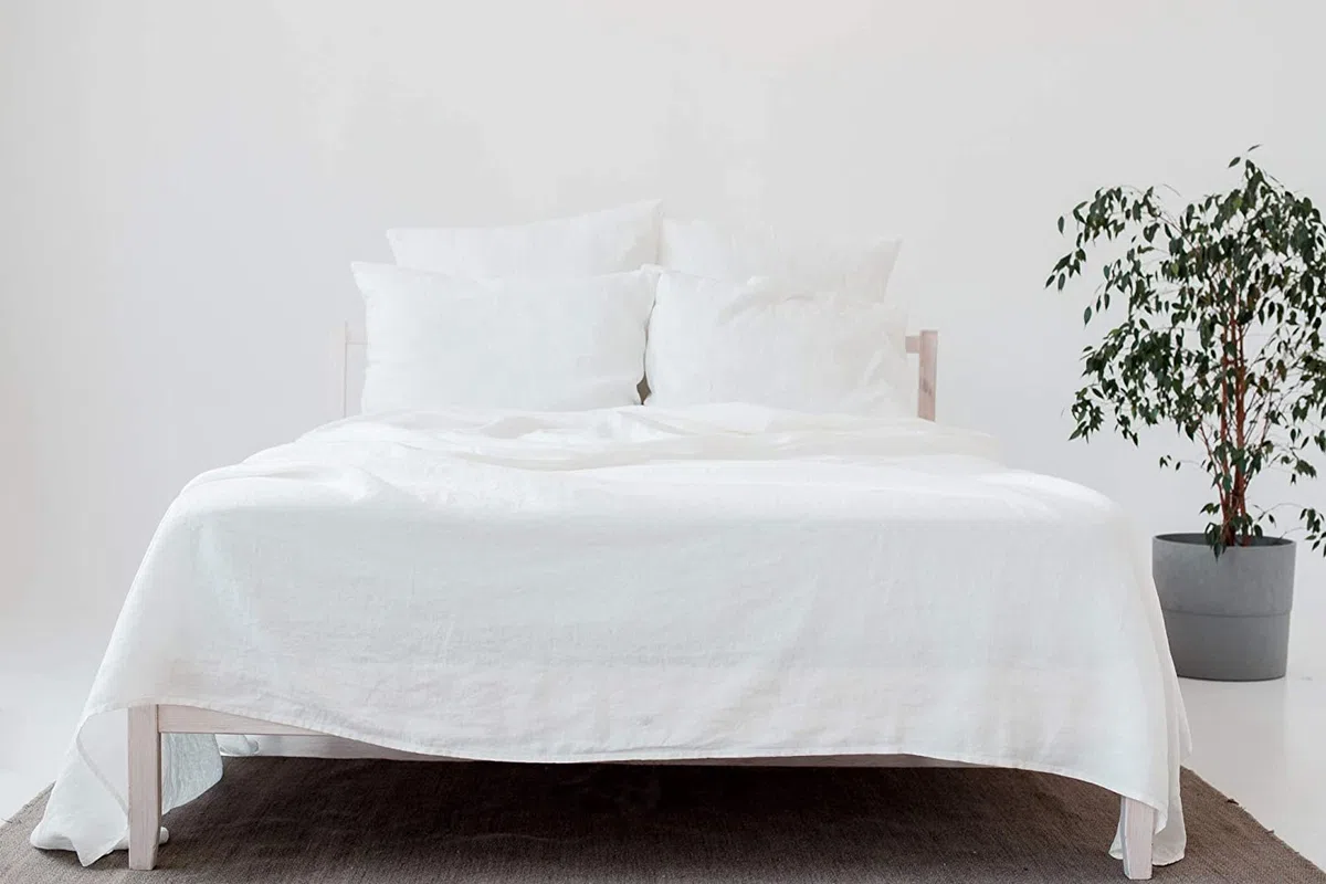 My Linen Home Sábana Plana de Lino Natural 100% Lavada a la Piedra Blanco, 245x280cm I Hipoalergénica, termorreguladora y Transpirable I Suave y Delicada Incluso para Pieles sensibles