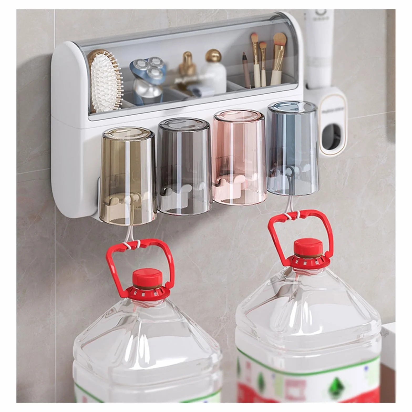 Soporte de Pared para cepillos de Dientes, Estante de Almacenamiento de cosméticos para baño con Tapa, Soporte para Pasta de Dientes sin perforación (A S24cm)