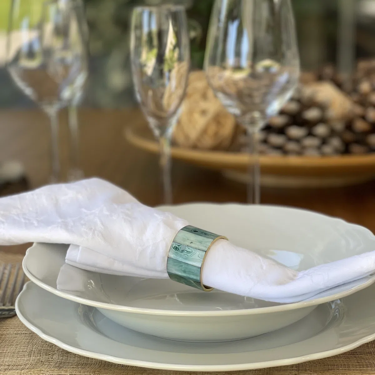 Servilleteros Dorados de Nácar Natural Azul Verdoso - Anillos para Servilletas Elegantes para Mesa Comedor Cocina - Servilleteros Decorativos Modernos (6)