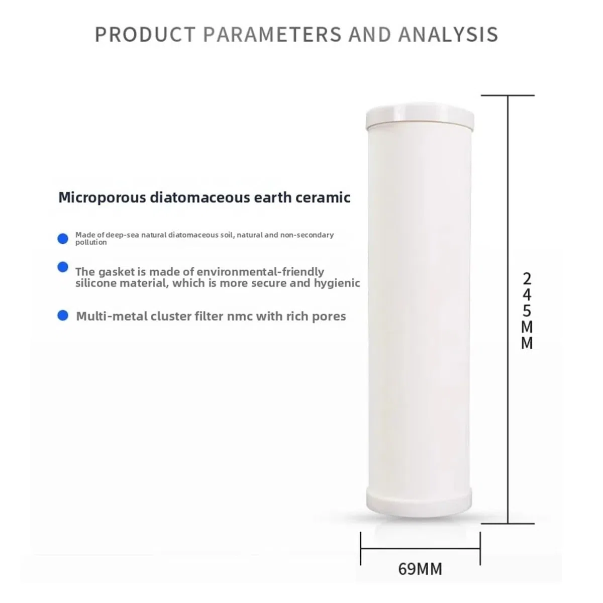 Filtro purificador de agua potable con núcleo de filtro de cerámica de tierra de diatomeas | , Elemento filtrante lavable reutilizable de 10 pulgadas,(Black)