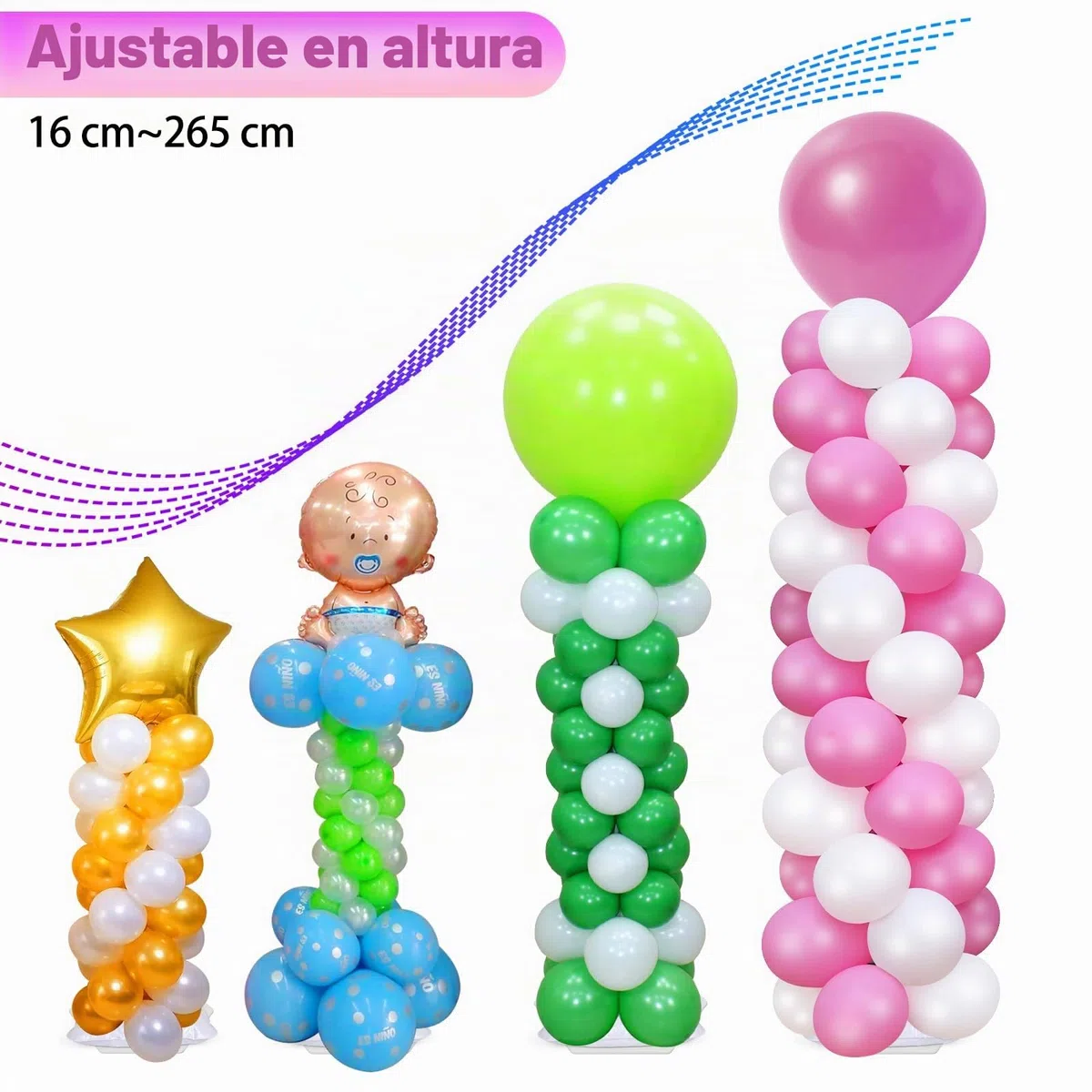 2 Sets Ajustable Soporte para Globos Kit y Globo Bomba, Metal 2.7 metros Soporte Globos, Arco para Globos Reutilizable, Globo Torre Decoraciones para Baby Shower Graduación Cumpleaños Fiesta de Bodas