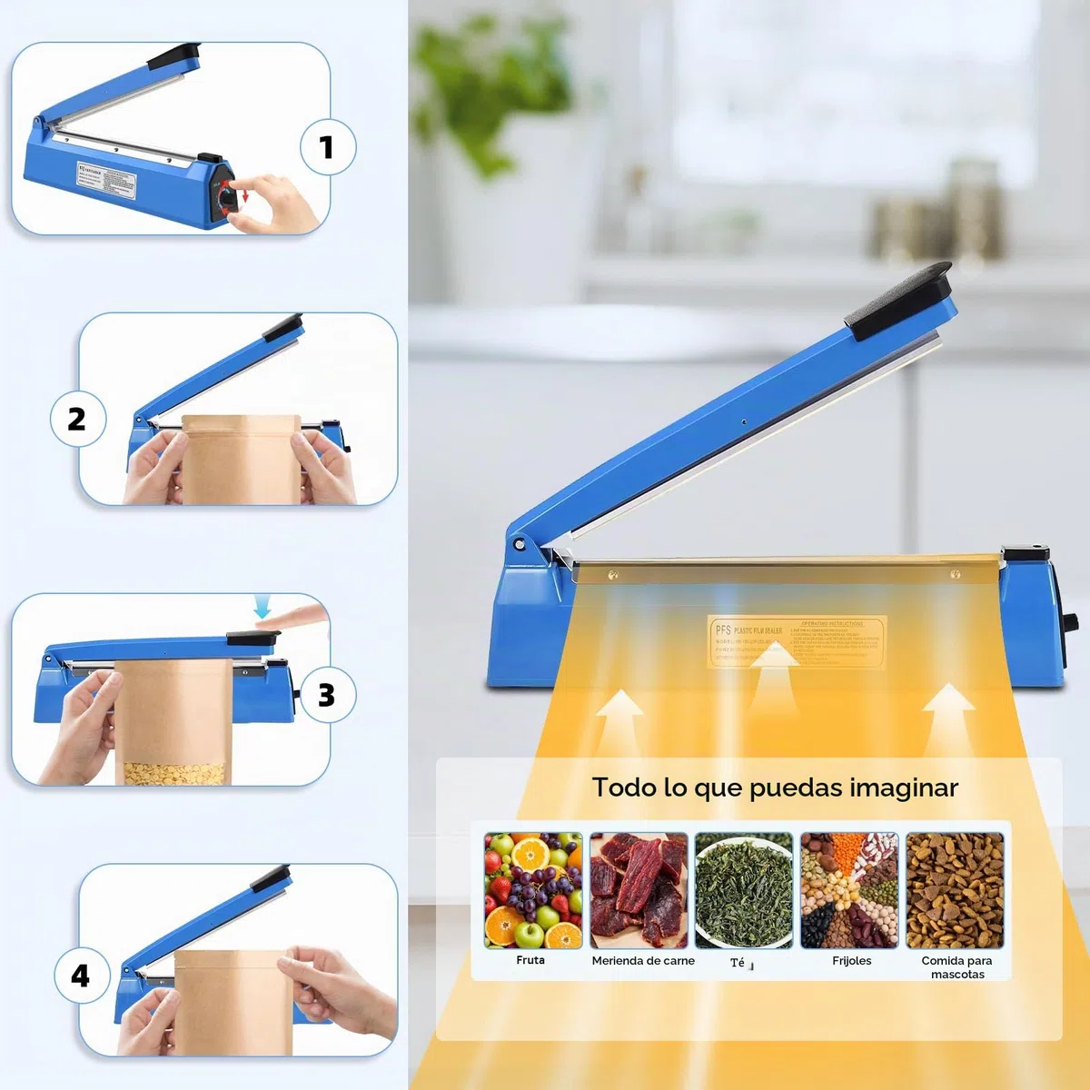 SINZUX Máquina selladora, Eléctrica Manual De Alimentos Pulso Sellador Térmico Rápido,Para Selladora de Bolsas de Plástico PP y PE (200mm)