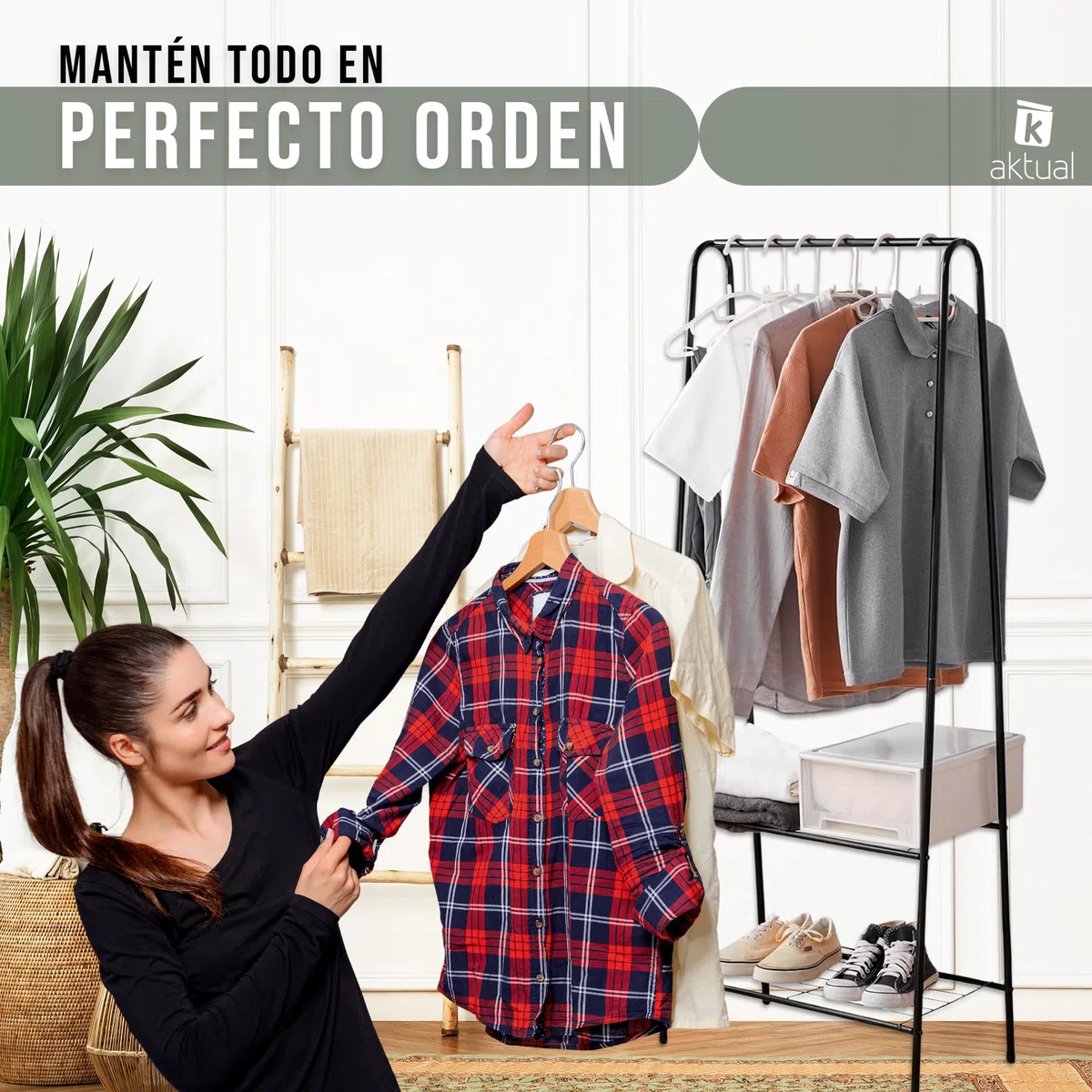 Perchero burro y zapatero -Burro ropa con 2 estantes - Medida 60 x 152 x 35 cm - Perchero burro ropa resistente de metal - Incluye 5 perchas de terciopelo