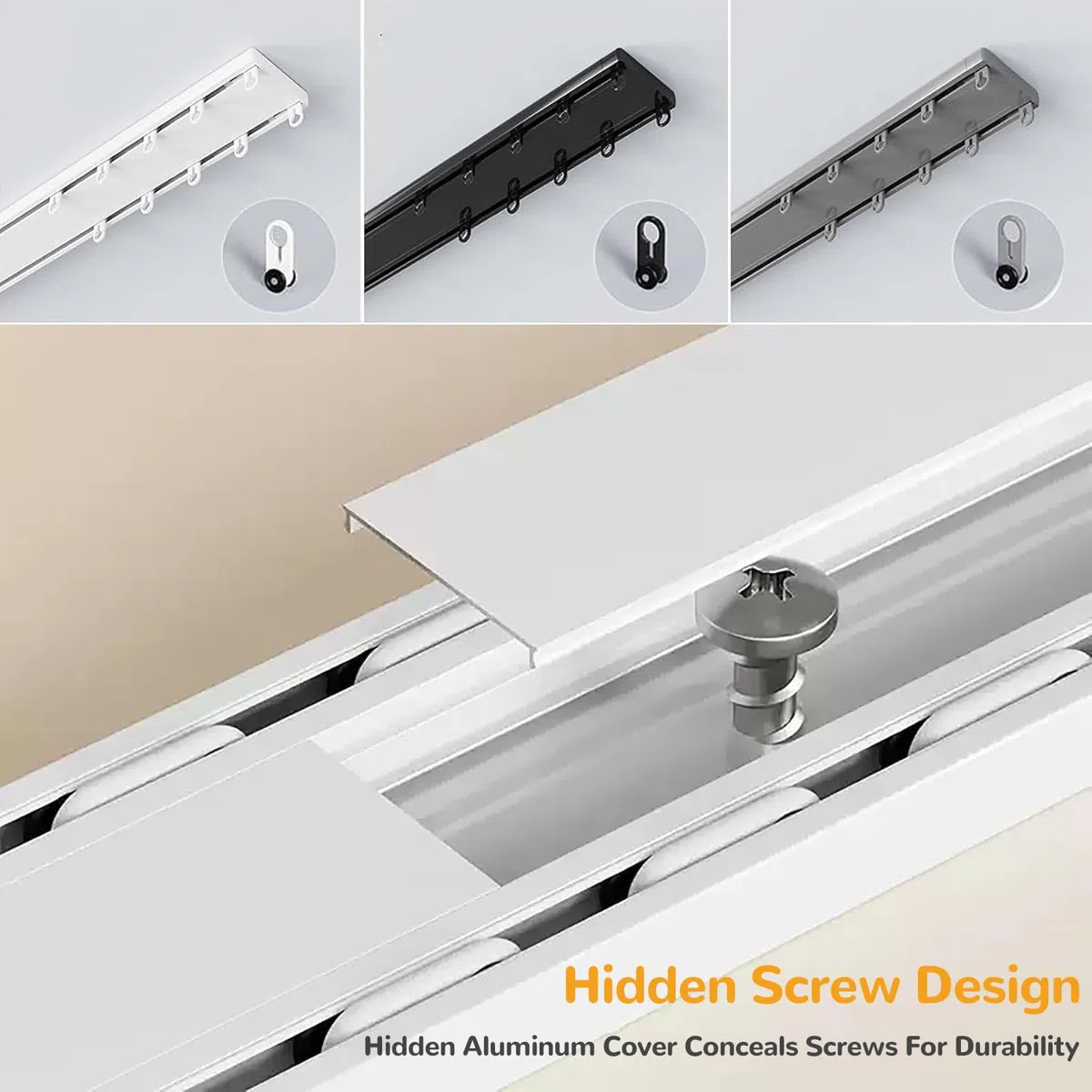Silencioso Riel de Cortina de 2 vías de Panel Aluminio, Pesado Barra Cortinas, Riel para Cortinas Doble Montaje en Techo para Separadores/Inicio de Ambientes,Blanca,2.9m/9.5ft