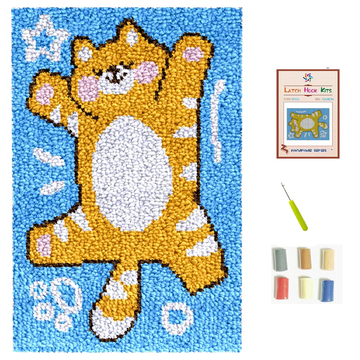 Fadcaer Kit de Alfombra de Gancho para Adulto,Kit de Alfombra de Punto de Cruz con Patrones de Gatos,Kit de Alfombra de Ganchillo para Hacer Cojín,Bordado Juego de Alfombras para Decoración del Hogar