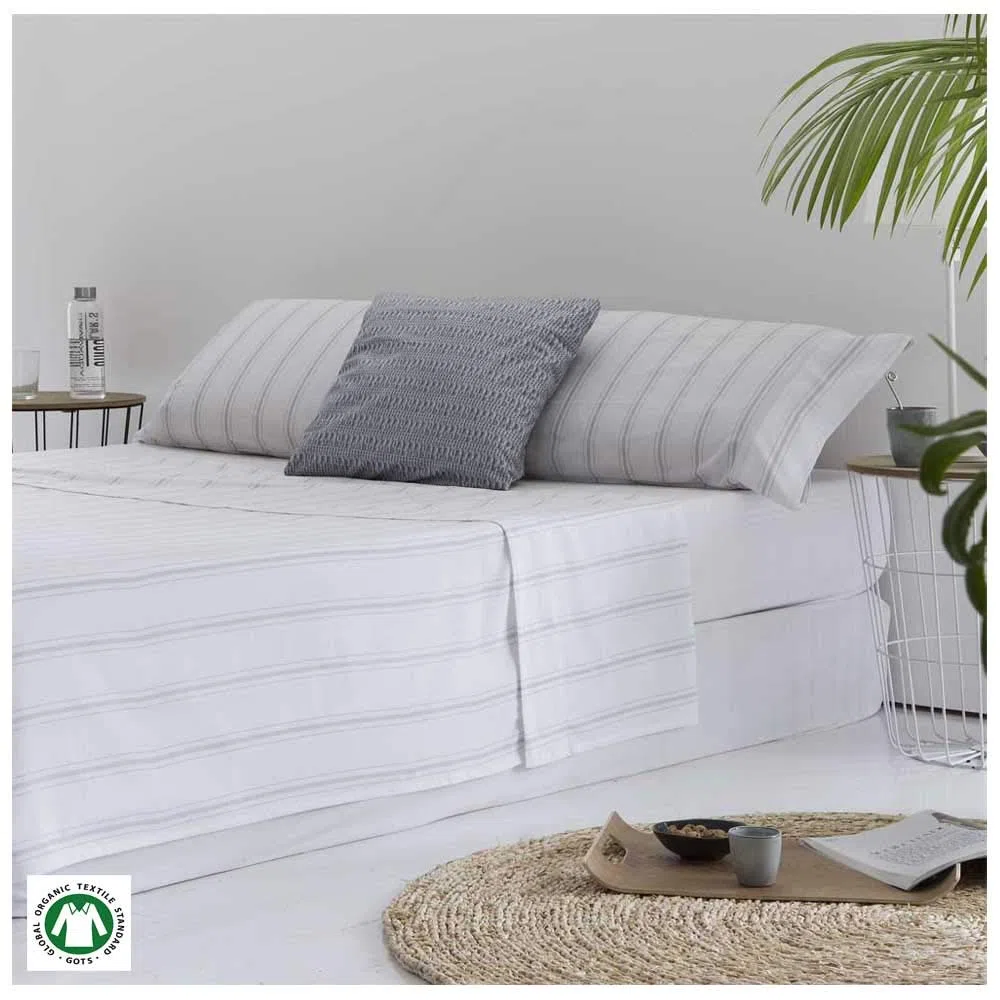 COTTON ARTean Juego sábanas Cama 150 Algodón Orgánico ZUMAYA Blanco | Incluye 4 piezas: encimera, bajera ajustable, 2 fundas de almohada. Certificado OEKO-TEX y GOTS