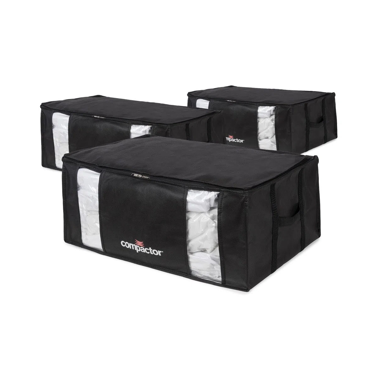 Compactor - Cajas almacenaje al vacío ropa, edredones, nórdicos, almohadas. Pack 3 Talla XXL. Organizador armario con bolsa al vacío ropa integrada, compresión con aspiradora. Ahorra espacio. Negro
