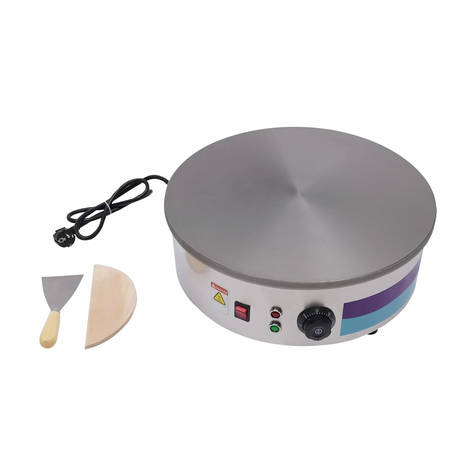 Máquina para crepes, 3000 W, crepera eléctrica de hierro fundido, gran placa calefactora Ø45 cm, temperatura ajustable, con dispersión y espátula para hornear panqueques, tocino, huevos, panqueques