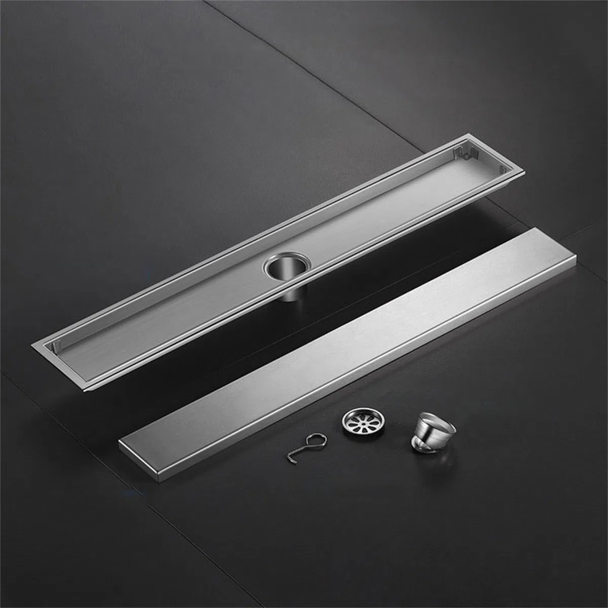d inless - Desagüe de ducha lineal de acero con colador de pelo, 10 x 30 cm, sifón invisible para cocina, baño, inodoro, diseño de canal de ducha Sk