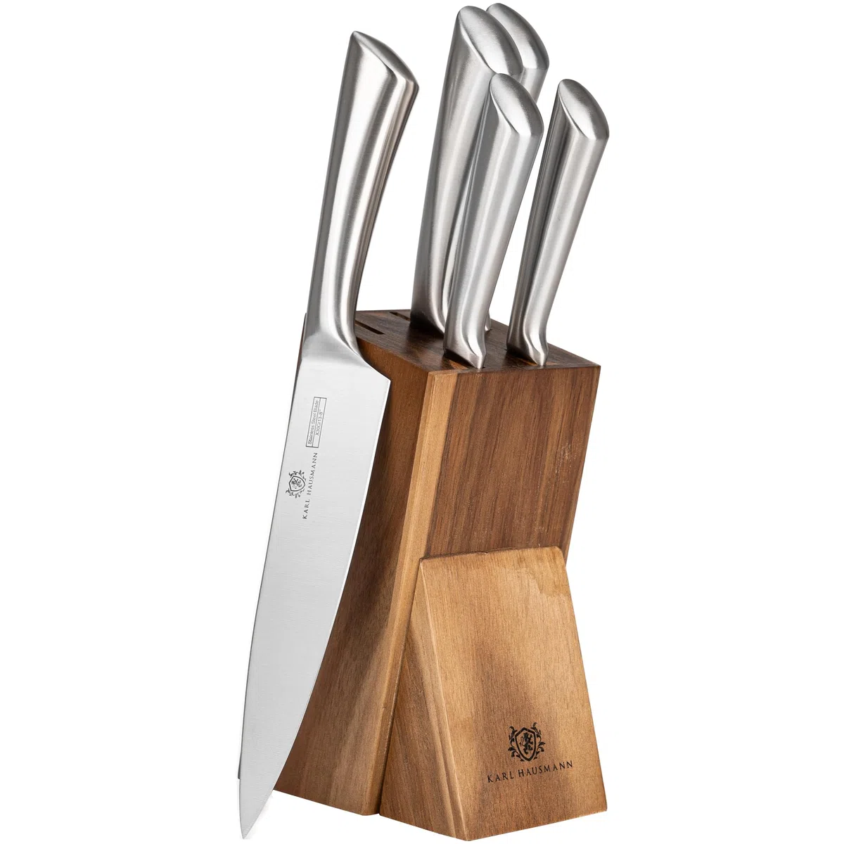 KARL HAUSMANN Set Cuchillos Cocina con Bloque Madera - 6 Piezas - Bloque Cuchillos Madera de Acacia - Cuchillos Cocina Acero Inoxidable