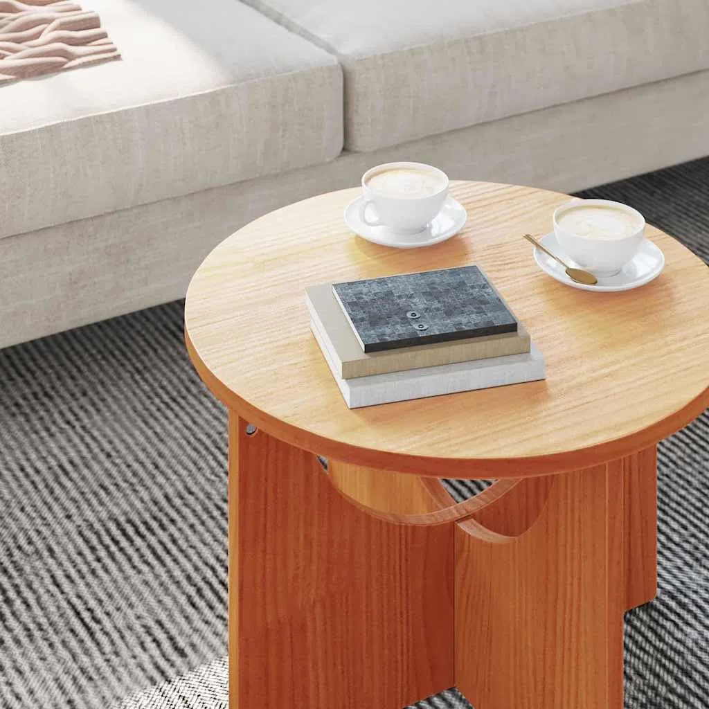 Mesa de centro redonda marrón cera de madera maciza de pino 50 x 50 x 35 cm, mesa de salón estable para bebidas y libros, mesa de sofá versátil para el hogar