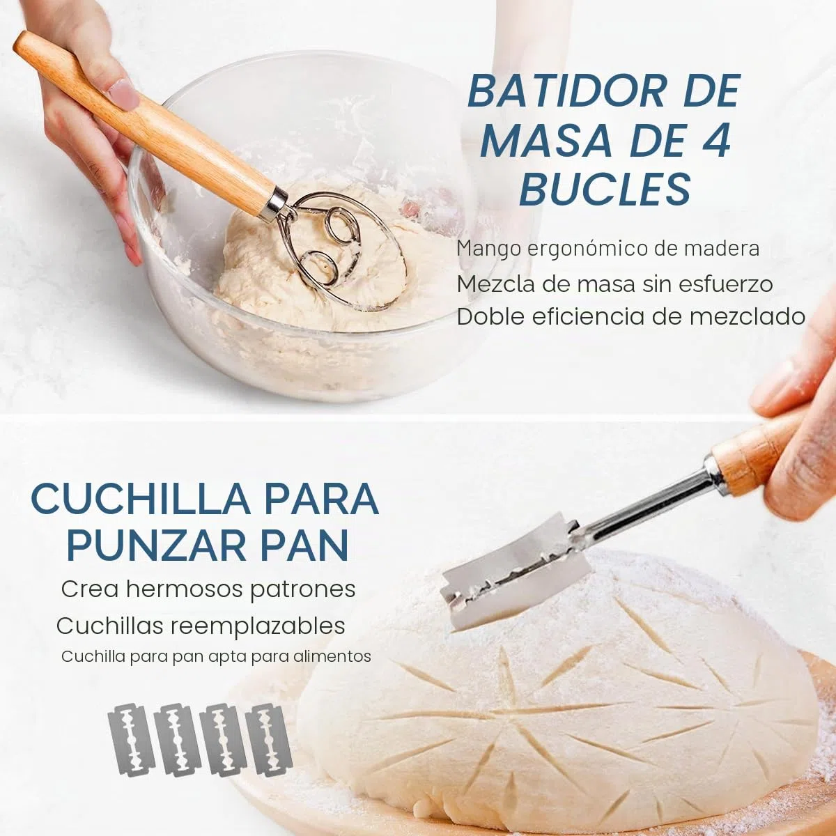 Kit Para Hacer Pan Masa Madre de 8 Piezas,Cesta de Fermentación,Set de Iniciación Para Principiantes,Kit de Inicio de Cesta Redonda Para Prueba de Pan