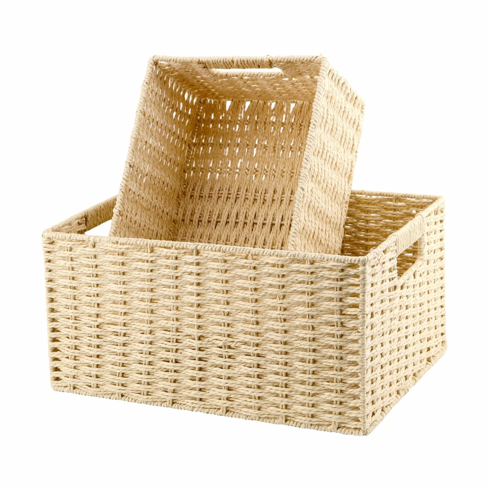 Juego de 2 Cestas de Almacenamiento de Ratán Trenzadas Apilables - Rectangulares para Baño Dormitorio Cocina - 35x25x18cm y 31x21x15cm