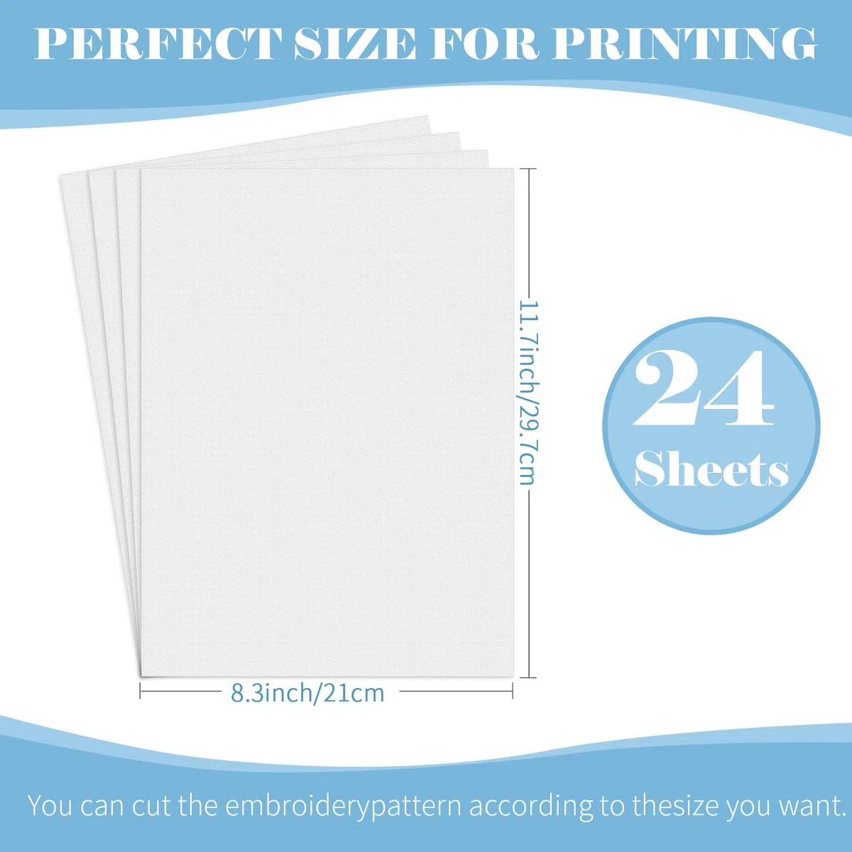 HKC Estabilizador de Bordado Autoadhesivo soluble en Agua, 24 piezas A4 (29,7 x 21 cm) Papel de Bordado Imprimible o Patrón de Dibujo, Papel Soluble para Bordar para Bordado a Mano y a Máquina